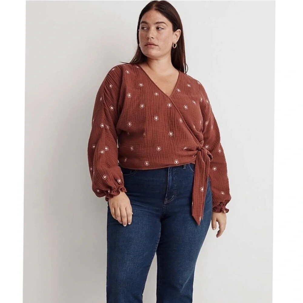 NWT‎ MADEWELL Embroidered Floral Lightspun V-Neck Wrap Top Sz. 4x